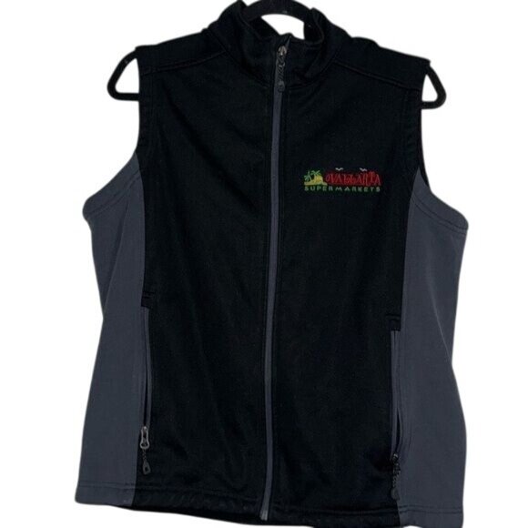 Vallarta Supermarkets Womens Black & Gray Zip-Up Vest With Embroidered Logo Size - Picture 1 of 8
